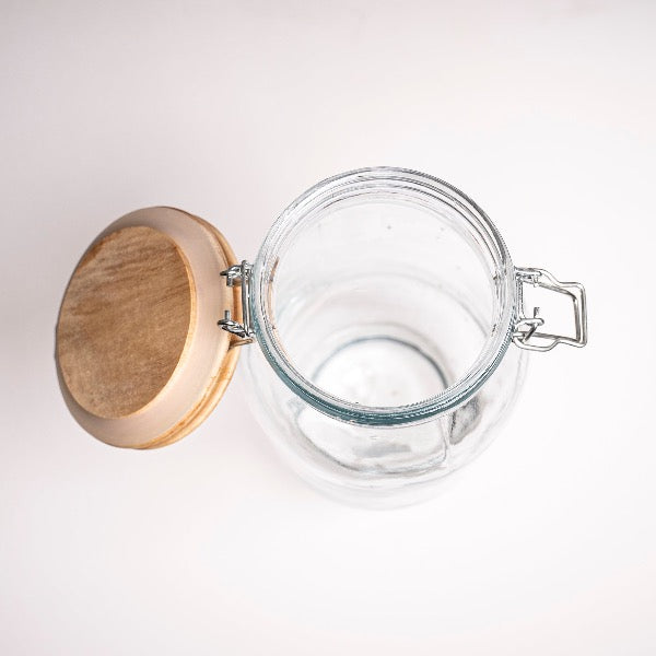Clear Glass Jar-With Wooden Lid, Single Piece - Sharbatly.Club