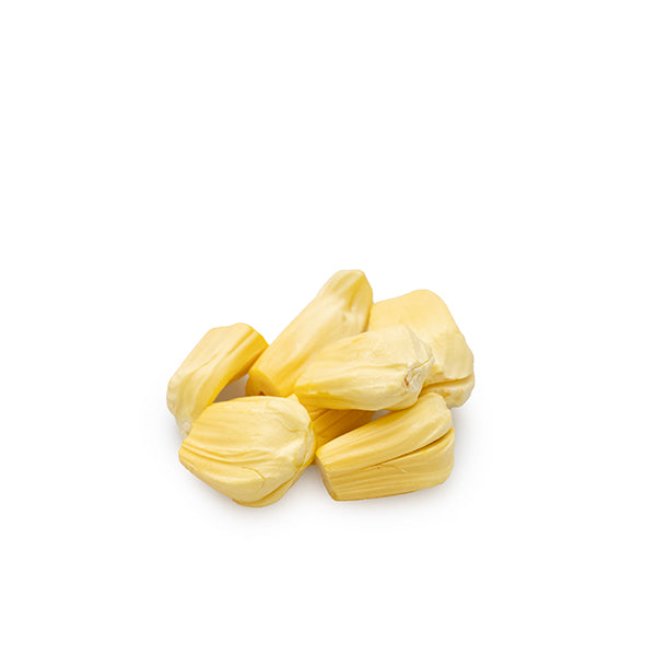 Fresh peeled jackfruit from Thailand in a 0.25 kg pack, showing bright yellow, tender fruit ready to eat.