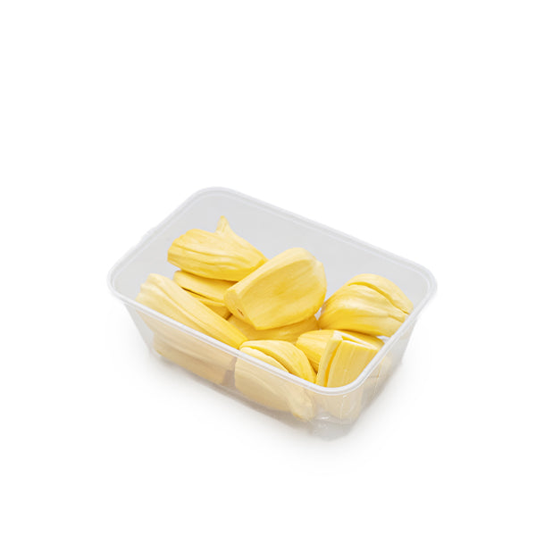 Peeled Thai jackfruit in a 0.25 kg pack, showcasing the bright yellow, ready-to-eat fruit pieces on a clean surface.