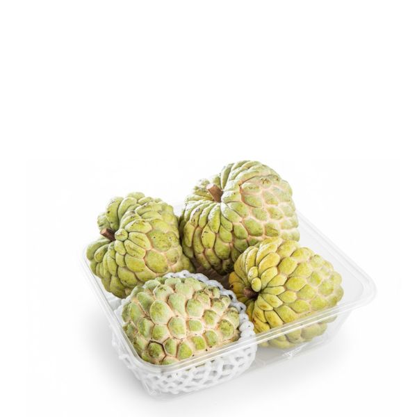 Fresh custard apples from Thailand, 0.5 kg pack, showcasing their green, bumpy exterior and creamy interior.