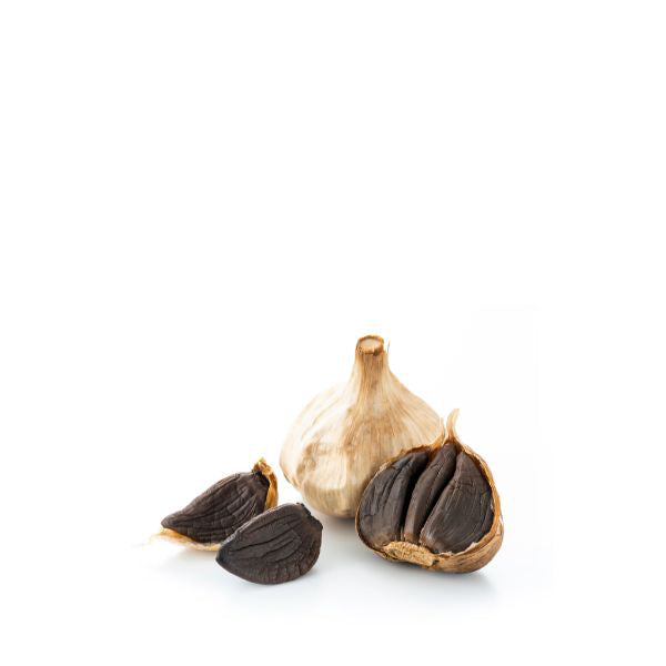 Holland black garlic vegetable in a 0.15 kg pack, showing whole black garlic cloves with a dark, textured surface.