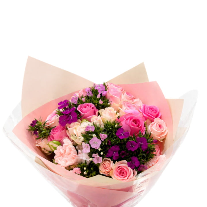 Pinkish mixed bouquet with 15 stems of assorted flowers from Black Tulip, featuring a variety of colorful blooms.