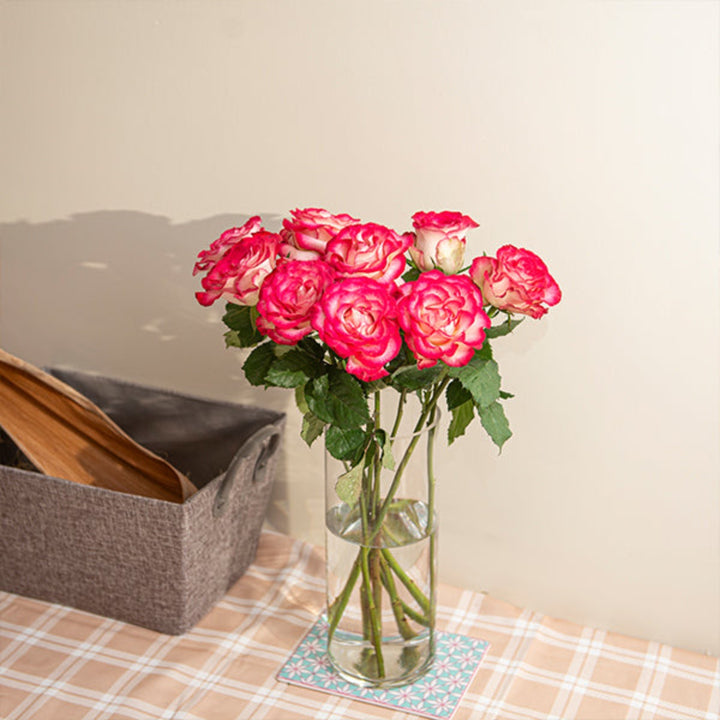 Bouquet of 10 pink and white roses from SQ Flora Kenya, fresh flower stems with vibrant blooms and green foliage.