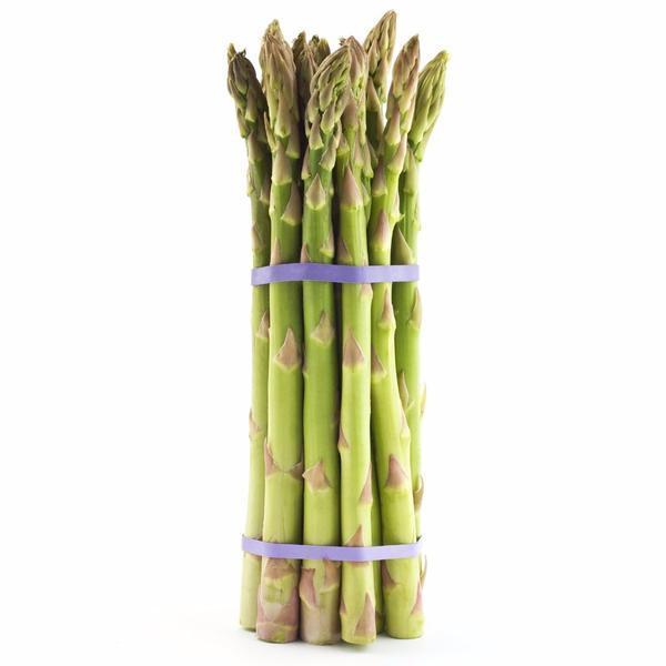 Fresh green asparagus bunch from Holland, weighing 0.45 kg, with vibrant stalks and leafy tips, ready for cooking or serving.