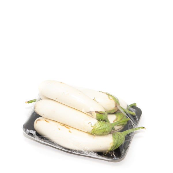 White eggplant from Local Market, fresh vegetable in a 1 kg pack, showing smooth white skin and firm texture.