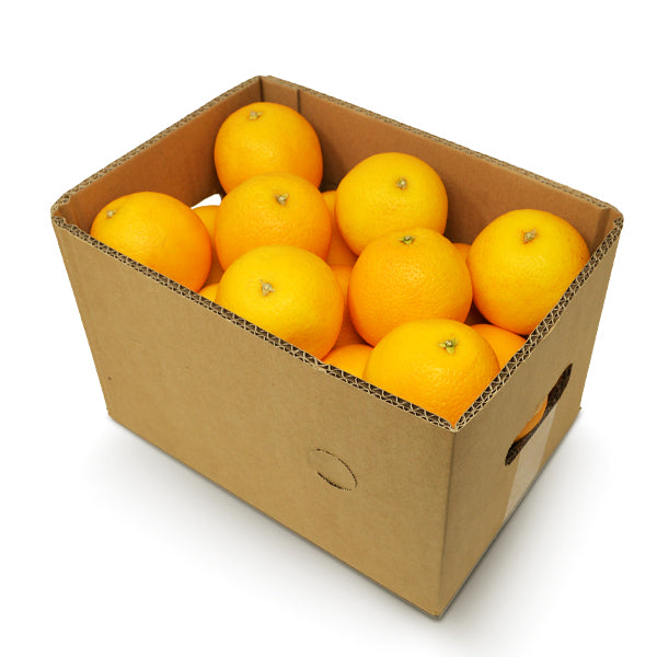 Fresh Valencia oranges from Sharbatly in a 5 kg carton, perfect for juicing and healthy fruit consumption.