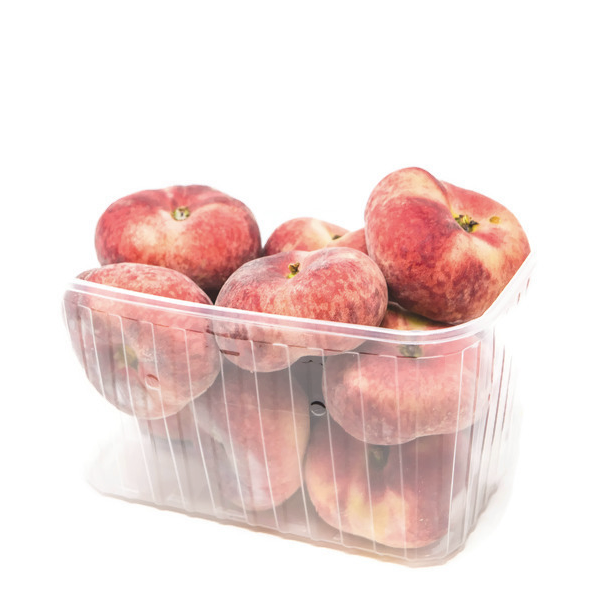 Flat pack of Sharbatly peaches with white flesh, fresh and ripe, 1 kg of juicy fruit ready to enjoy