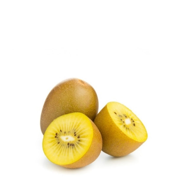 Fresh Sungold kiwifruits by Zespri in a 1 kg package, showcasing golden-brown fuzzy skin and bright green flesh inside.