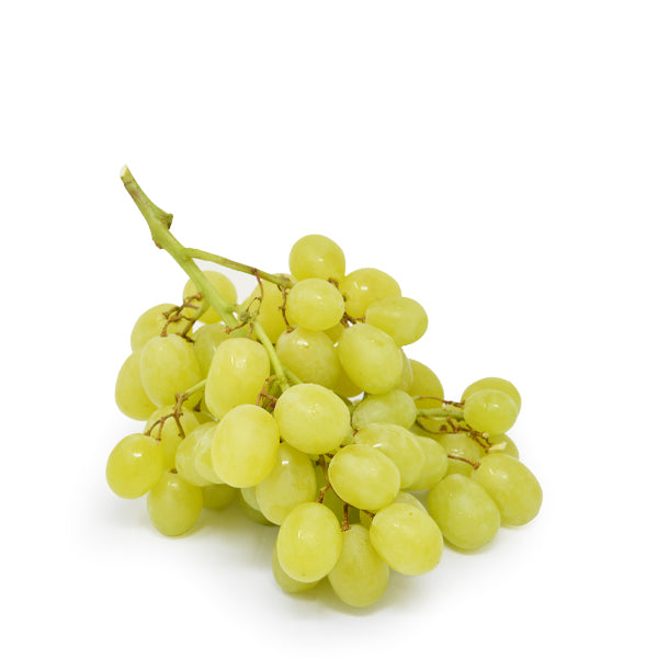 Fresh white seedless Cotton Candy grapes from Sharbatly in a 1 kg punnet, showcasing plump, juicy grapes with a smooth skin.